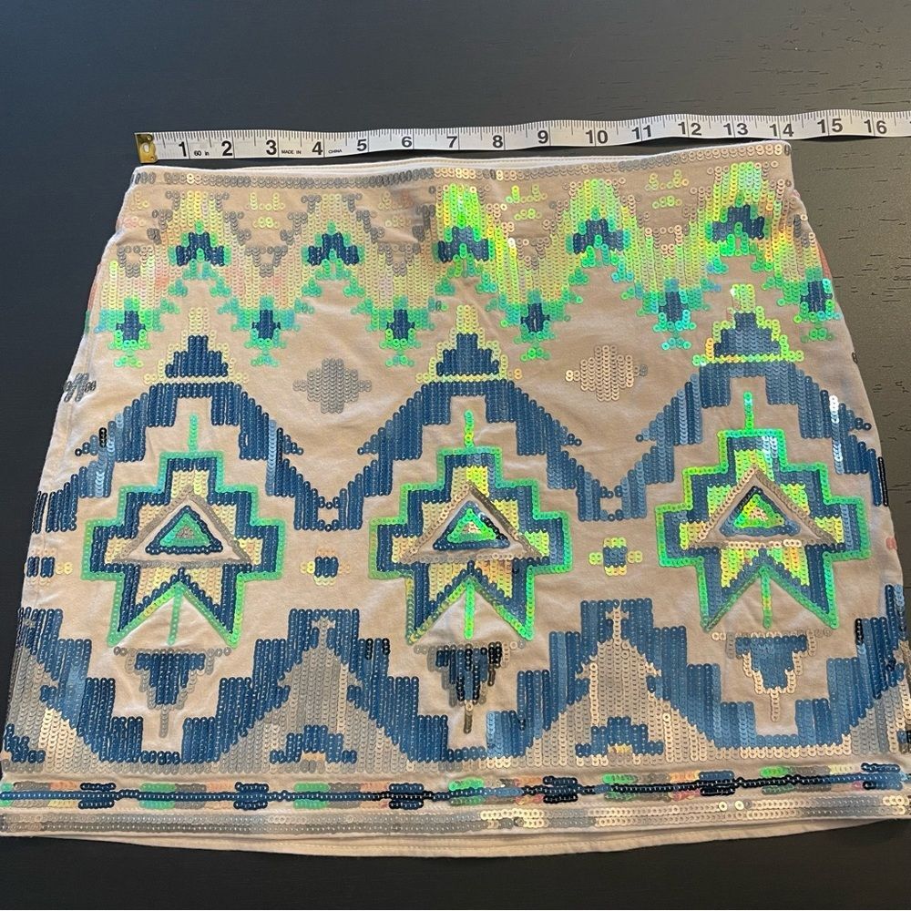 Express Aztec Western Sequin Peach Multicolor Lined Mini Skirt Women’s Size XS - Picture 5 of 6